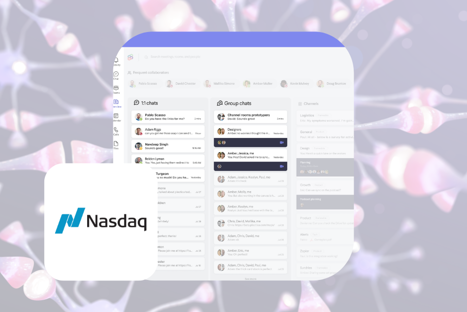 Nasdaq logo over the Overview for Microsoft Teams dashboard